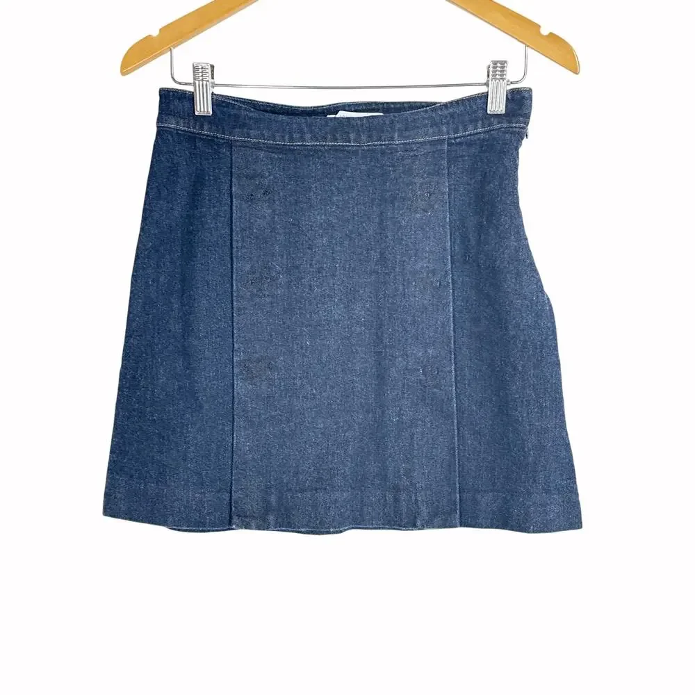 Adam Lippes Denim Skirt Cotton Blend Mini A-Line Medium Wash Blue 8 NO BUTTONS - Picture 3 of 10